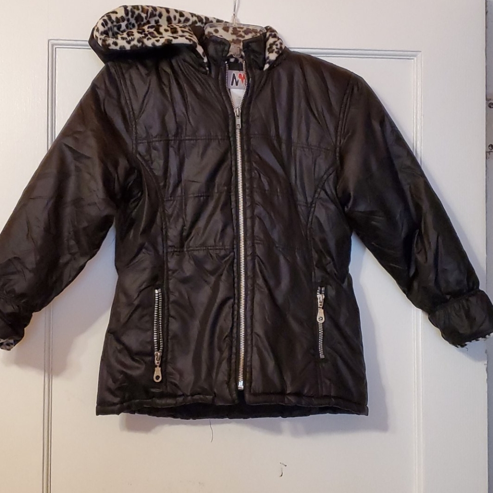 Girls black hoodie winter jacket sz 6x